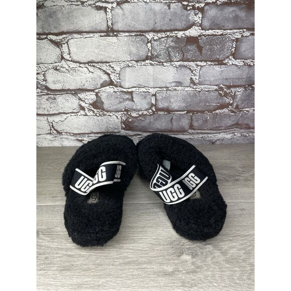 UGG Fluff Yeah Black Sheepskin Fur Slingback Slippers Sandals Women’s 8M US/39EU - Picture 4 of 16